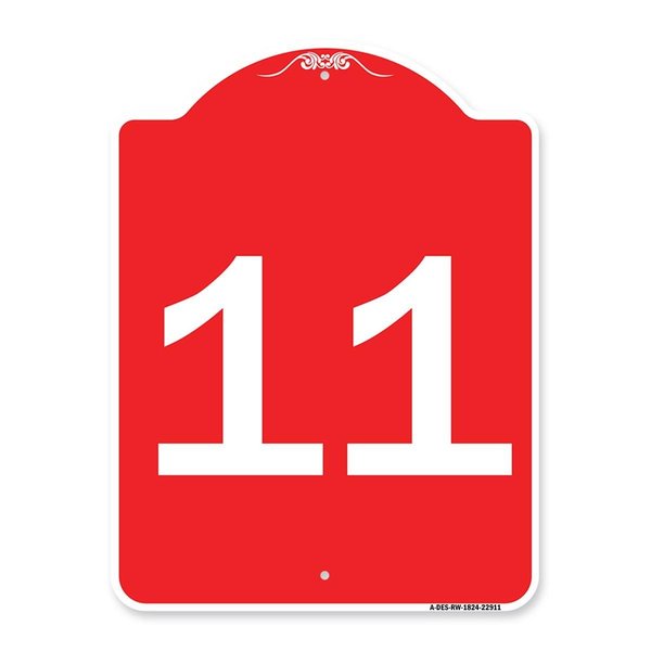Amistad 18 x 24 in. Designer Series Sign - Sign with Number 11, Red & White AM2028747